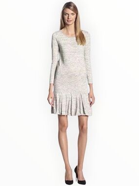 JOIE Heather Gray Long Sleeve Pleated Hem Knit Sweater Mini Dress XS Work Party